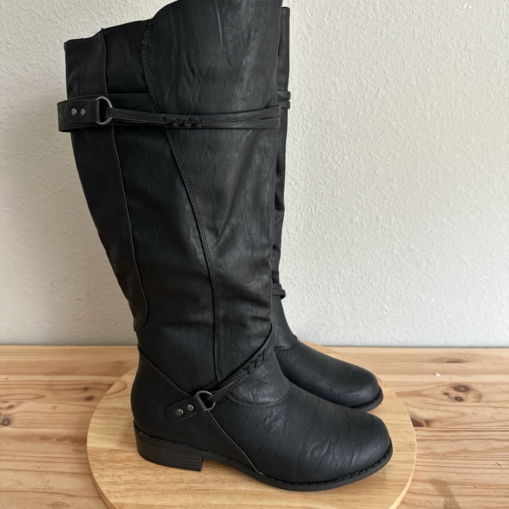 Journee Collection Womens Wide Calf Flat Heel Riding Bootsnew black 7.5wide calf